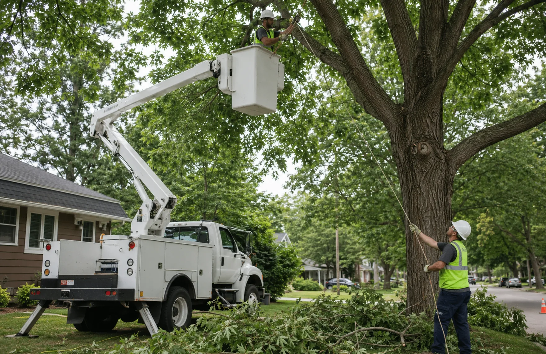 Arborist examining limb structure in an Aiken - SC yard with diagnostic attention, Arborist in Johnston - SC inspecting a mature oak beside a driveway after heavy weather, Arborist evaluating limb structure in an Augusta - GA yard near a storm-exposed roofline, Crew performing emergency tree removal near a damaged carport in Trenton - SC